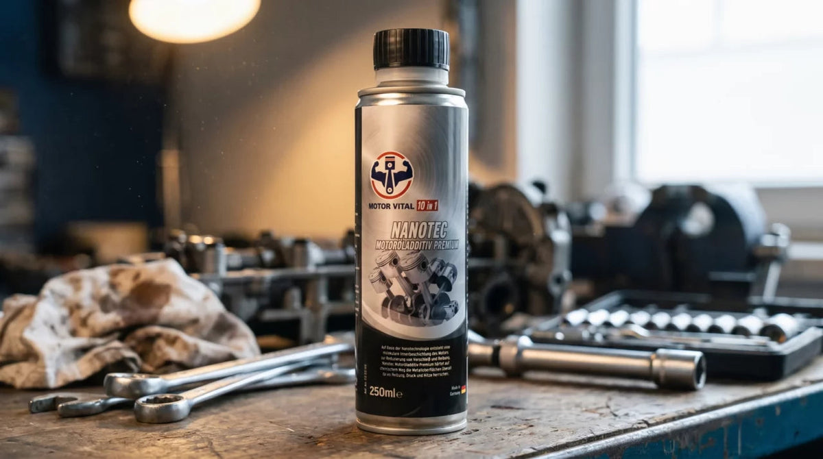 Nanotec Motoröladditiv auf einer Werkbank